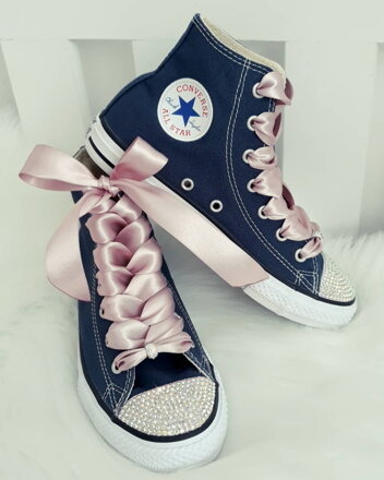 Tmavomodré converse s powder pink šnúrkami