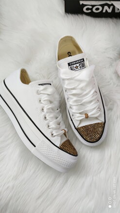 Biele Converse na platforme, gold crystal