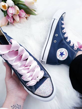 Vysoké converse modré, bledorúžové pink šnúrky